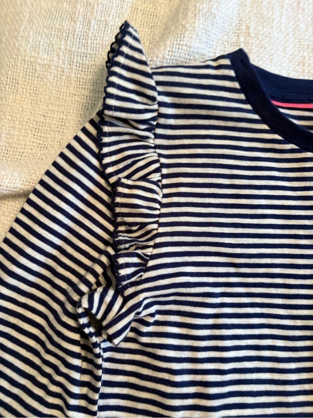 Mini Boden Girl’s Navy and White Stripe Ruffle Sleeve Top size 5-6